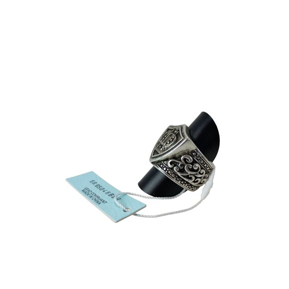 Men's Silver Tone Patina Crown Ring Stigma Sz.10 Men’s Jewelry Fashion - Picture 4 of 7